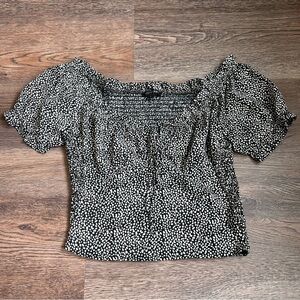 Black and White Polka Dot Women's Top with Tie Front